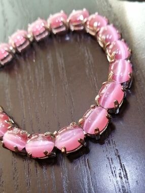Avon Pink Moonglow Cabochons Vintage Silver Tone Bracelet 7.5" Long